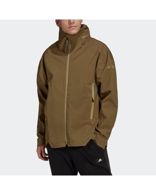 Adidas Green Terrex C Myshelter.R Waterproof Sports Outdoor Hooded Jacket Dark for men