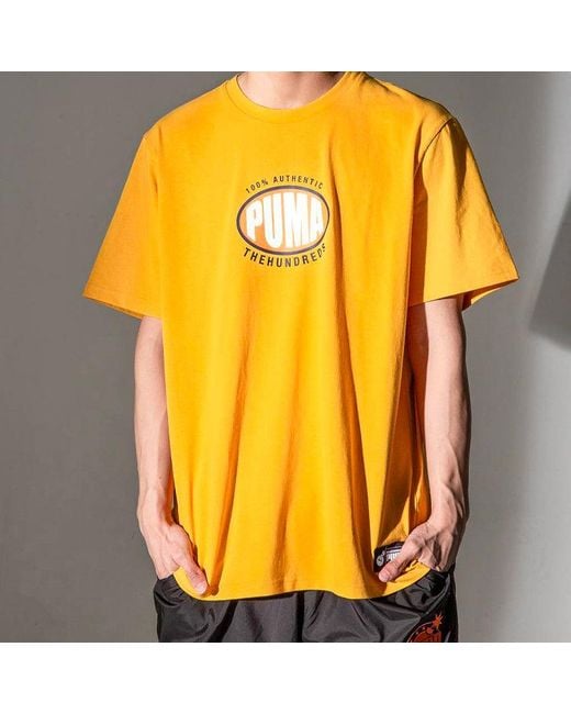 PUMA Yellow X The Hundreds Logo Printed Short Sleeve Tee for men