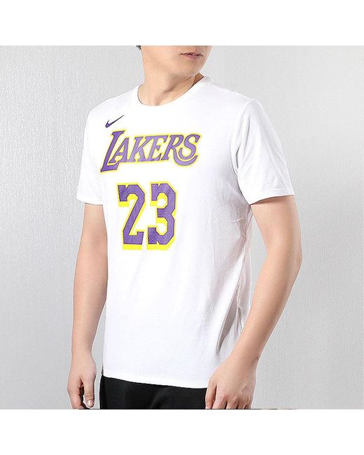 Nike White Casual Sports Short Sleeve Lakers Lebron James 23 for men