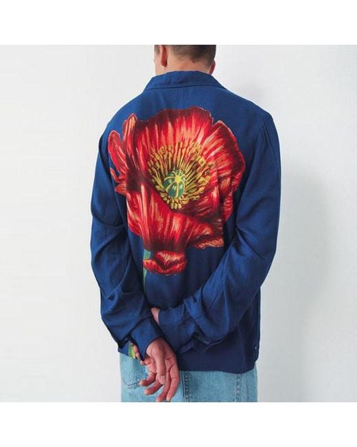Stussy Blue Big Poppy Ls Shirt for men