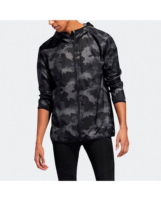 Adidas Blue Sports Training Camouflage Woven Hooded Jacket for men