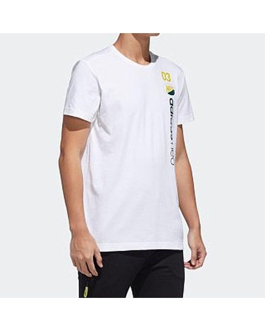 Adidas White Neo Casual Cozy Sports Round Neck Short Sleeve for men