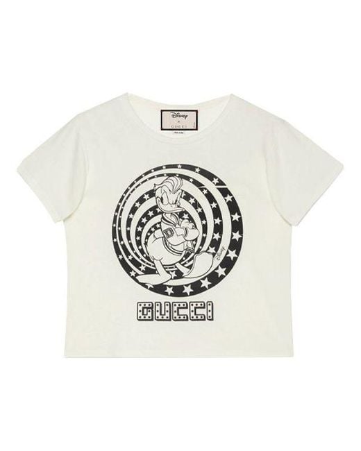 Gucci White (Wmns) X Disney Donald Duck Printed Short-Sleeved For