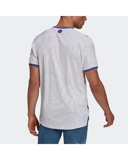 Adidas Blue Real Madrid 21-22 Season Player Edition Home Alphabet Logo Stripe Sports Short Sleeve Soccer/Football for men