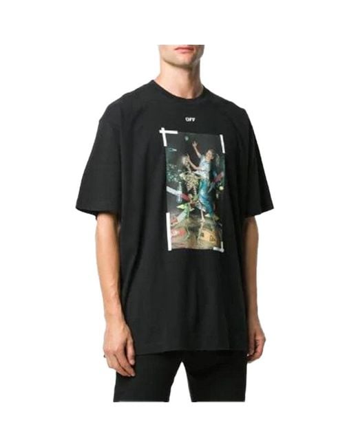Off-White c/o Virgil Abloh Black Chest Painting Printing Short Sleeve for men