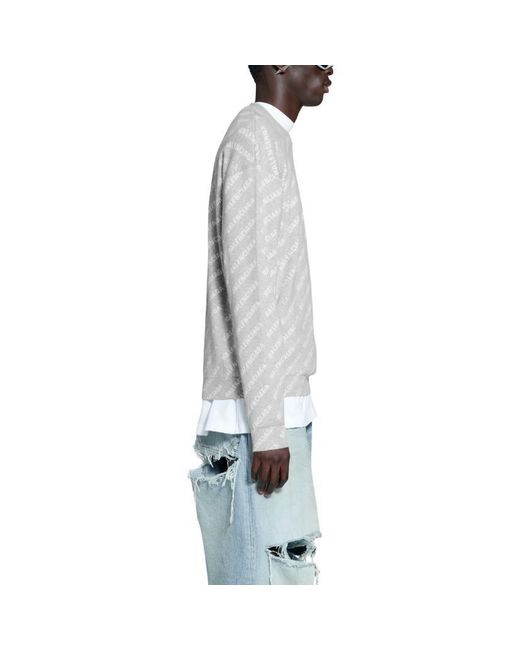 Balenciaga White All Over Logo Crewneck Sweater 'Light' for men