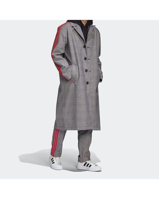 Adidas Gray Originals X 424 Trench Coat Crossover Plaid Long Windbreaker for men