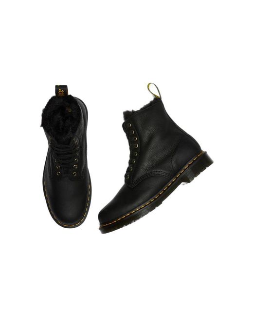 Dr. Martens Black 1460 Pascal Fur Lined Ankle High Top Retro Martin Boots