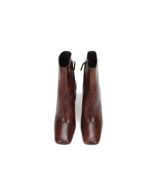 Prada Brown (Wmns) Leather Square Toe Ankle Pumps