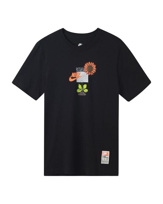 Nike Black Logo Plant Pattern Printing Round Neck Casual Short Sleeve T-Shirt for men