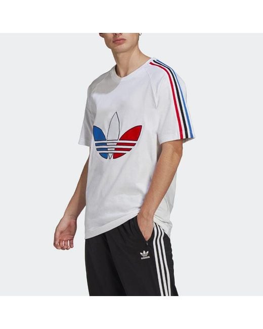 Adidas Blue Originals Tricol Logo Printed Crew Neck Short Sleeve for men