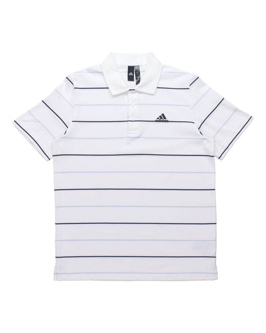 Adidas White Striped Sports Casual Short Sleeve Polo Shirt for men