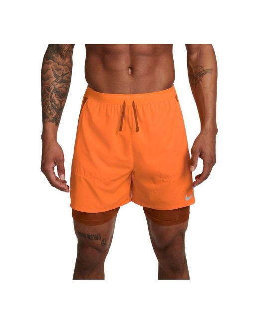 Nike Orange Dri-Fit Stride Hybrid 5" Running Shorts for men