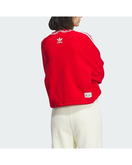 Adidas Red (Wmns) Originals Jacquard Rib Crewneck Sweatshirt Asia Sizing