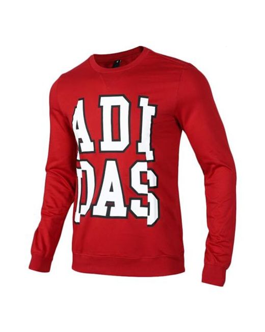 Adidas Red Neo Large Logo Printing Round Neck Pullover for men