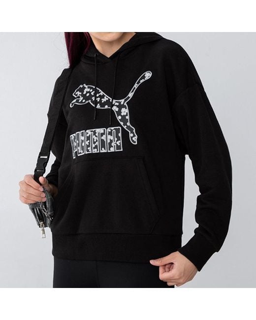 PUMA Black (Wmns) Logo Floral Graphic Hoodie