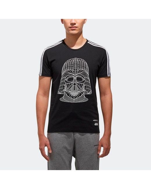 Adidas Black Neo M Sw Tee 5 Reflective Printing Round Neck Short Sleeve for men