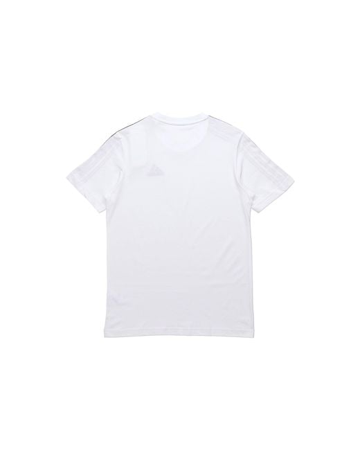 Adidas White M 3S Sj T Sports Training Stripe Round Neck Short Sleeve for men