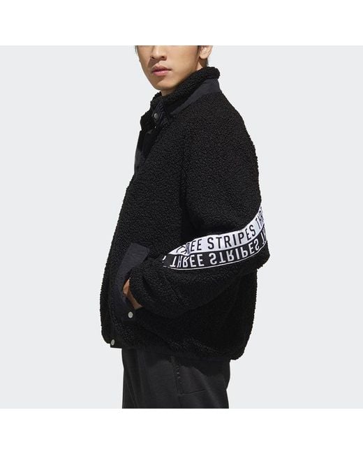 Adidas Black M Mhs Boa Jkt Stand Collar Printing Lamb's Wool Stay Warm Jacket for men
