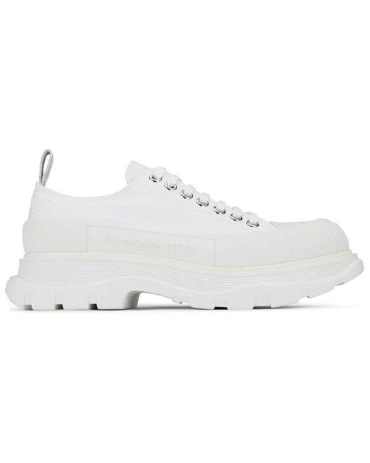McQueen White Tread Slick Lace Up Sneakers for men