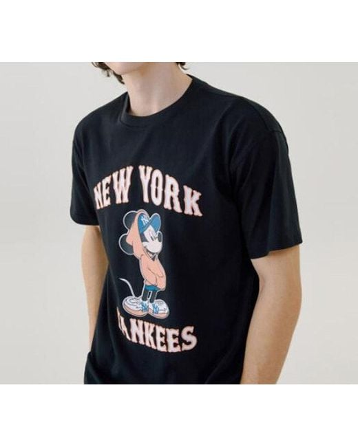 MLB Black Disney Mickey Crossover New York Yankees Basic Printing Round Neck Short Sleeve