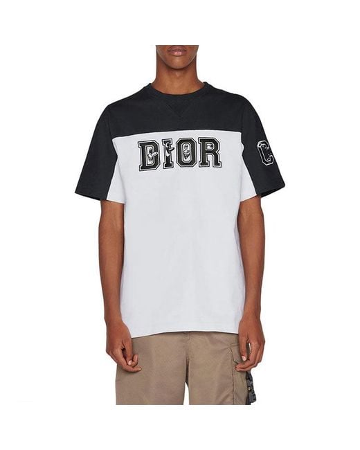 Dior Black Logo Colorblock Round Neck Short Sleeve T-Shirt for men