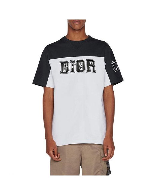 Dior Black Logo Colorblock Round Neck Short Sleeve T-Shirt for men