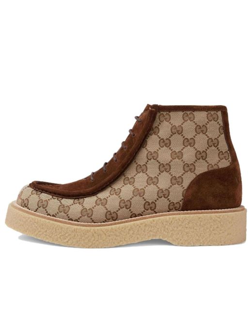 Gucci Brown Gg Canvas Suede Lace-Up Ankle Boot for men