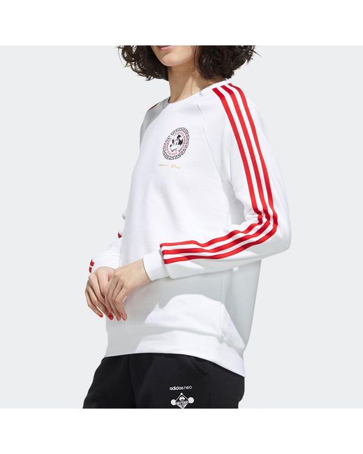Adidas White (Wmns) Neo X Disney Cny Printing Sports Round-Neck Sweatshirt