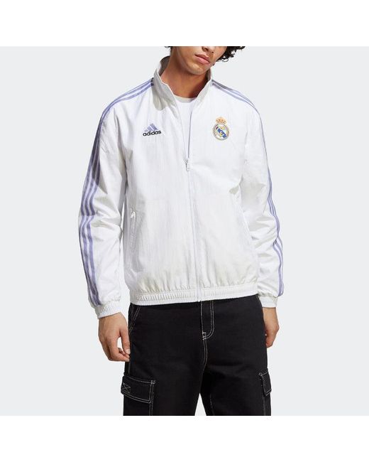 Adidas White Real Madrid Anthem Reversible Jacket for men