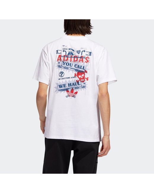 Adidas White Originals Wehaultee Skateboard Printing Sports Round Neck Short Sleeve for men