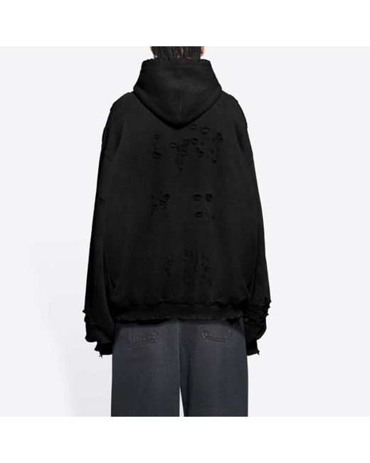 Balenciaga Black Caps Destroyed Hoodie for men