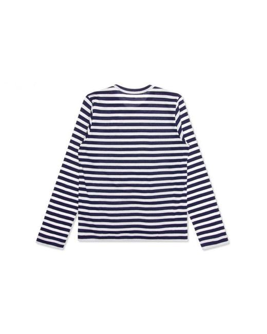 COMME DES GARÇONS PLAY Blue (Wmns) Striped Double Hearts Logo Long Sleeves Tee