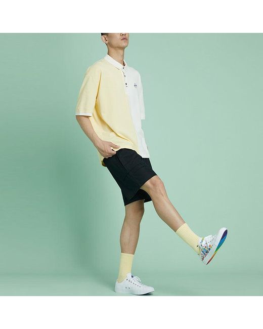 Converse Natural Splicing Colorblock Lapel Short Sleeve Cream Polo Shirt for men