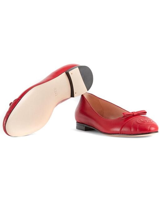 Gucci Red (Wmns) Ballet Flat With Double G Leather
