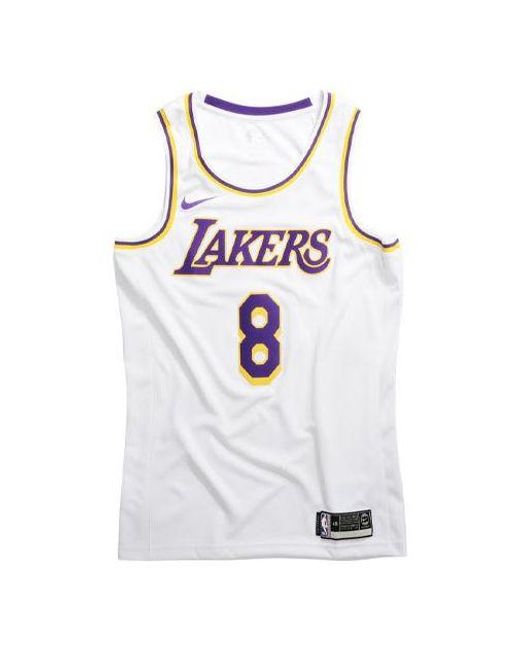 Nike White Nba Basketball Sports Jersey Vest Sw Fan Edition Lakers Home 8 for men