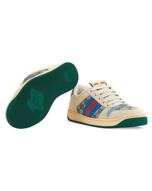 Gucci Blue Screener Sneaker With Crystals, , Gg Canvas