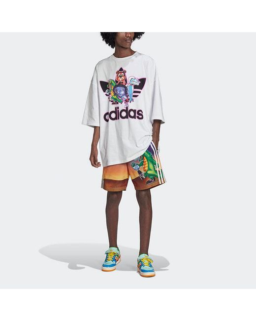 Adidas Blue Originals X Kerwin Frost Crossover Cartoon Full Print Contrasting Colors Sports Shorts for men