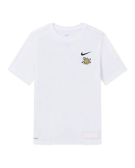 Nike White Cartoon Sun Hand Printing Pattern Alphabet Round Neck Short Sleeve T-Shirt for men