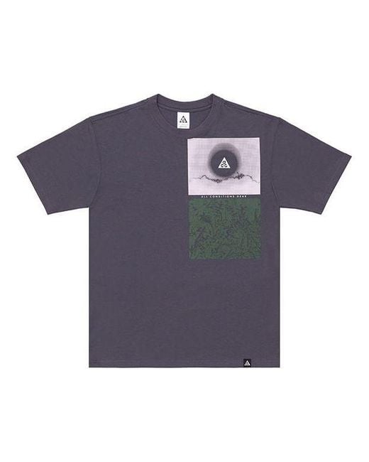 Nike Blue Acg Nature Funny Printing Loose Sports Round Neck Short Sleeve for men