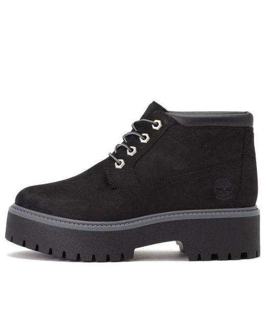 Timberland Black (Wmns) Stone Street Premium Platform Waterproof Chukka Boots Nubuck'