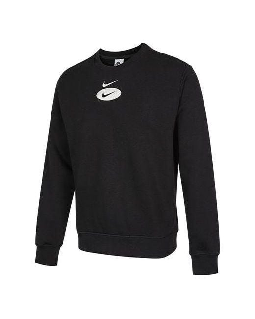 Nike Black As Nsw Sl Bb Crew Casual Sports Fleece Lined Round Neck Long Sleeves for men