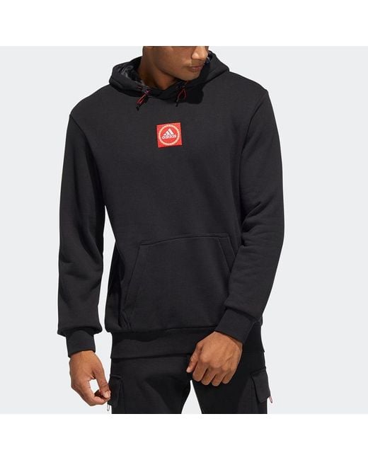 Adidas Black Cny Gfx Hood Limited Embroidered Pattern Sports Pullover for men