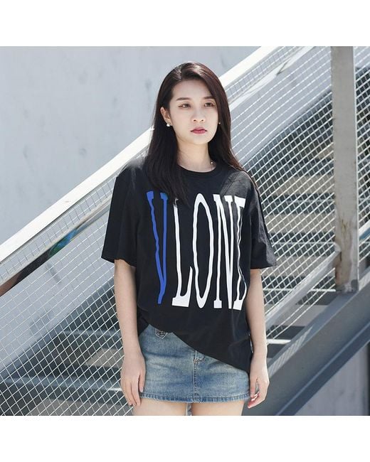 Vlone(GOAT) Black Large Logo Round Neck Short Sleeve T-Shirt for men