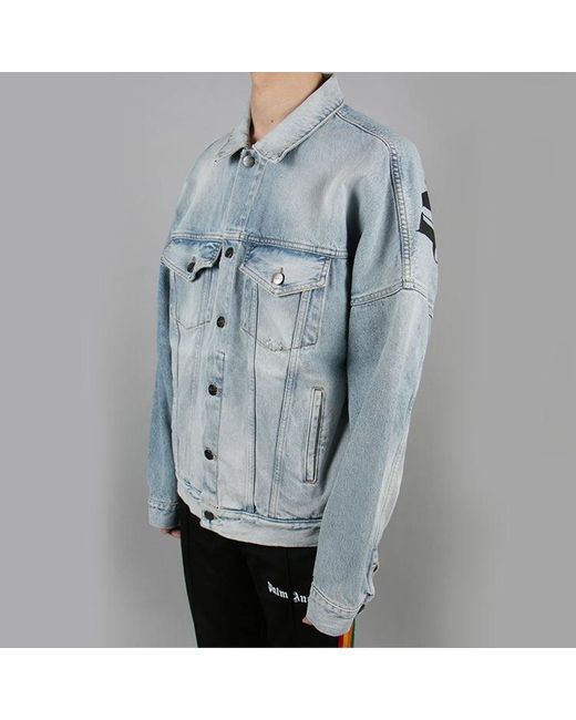 Palm Angels Blue Logo Over Button-Up Denim Jacket 'Light' for men