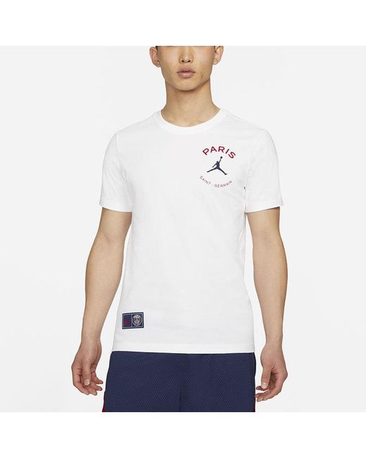 Nike White Paris Saint-Germain Logo Printing Sports Round Neck Short Sleeve for men