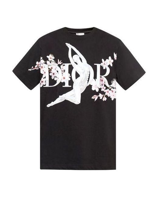 Dior Black X Sorayama Crossover Sakura Printing Short Sleeve for men