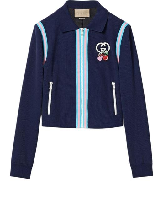 Gucci Blue (Wmns) Cotton Piquet Zip Cardigan With Patch 'Dark'