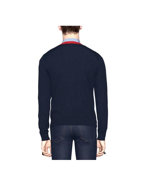 Gucci Blue Bee Print V-Neck Sweater For for men
