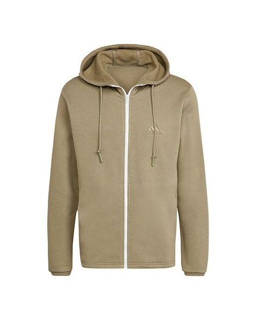 Adidas Green Solid Color Zipper Long Sleeves Sports Hooded Jacket for men